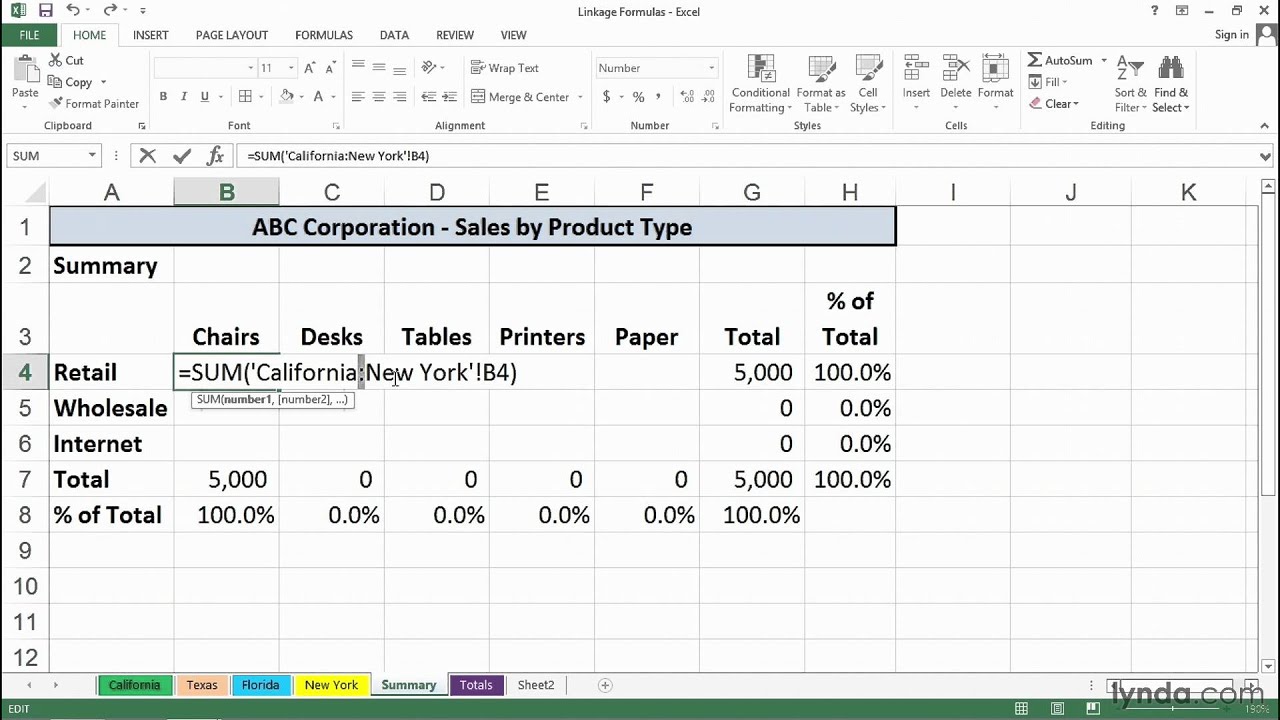 Calculating Values Across Worksheets With Formulas Excel Tips Lynda