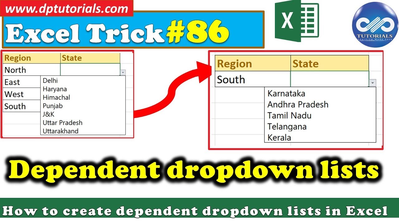 How to create dependent drop down lists in Excel || Excel Tips & Tricks || dptutorials