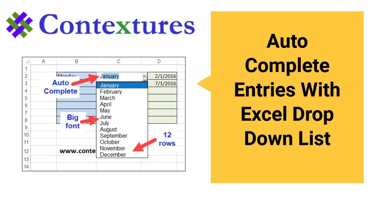 Autocomplete Entries With Excel Drop Down List