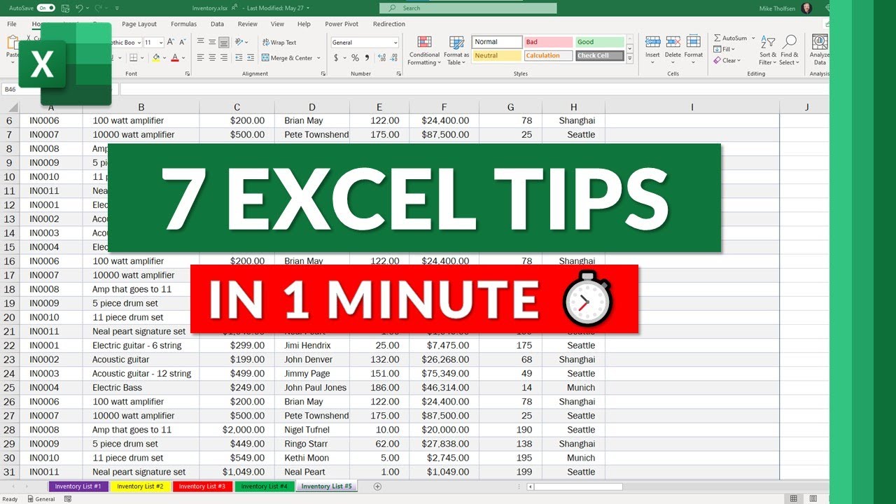 7 Microsoft Excel Tips in 1 minute ⏱ Learn useful MS Excel tricks quickly in 2021 #shorts