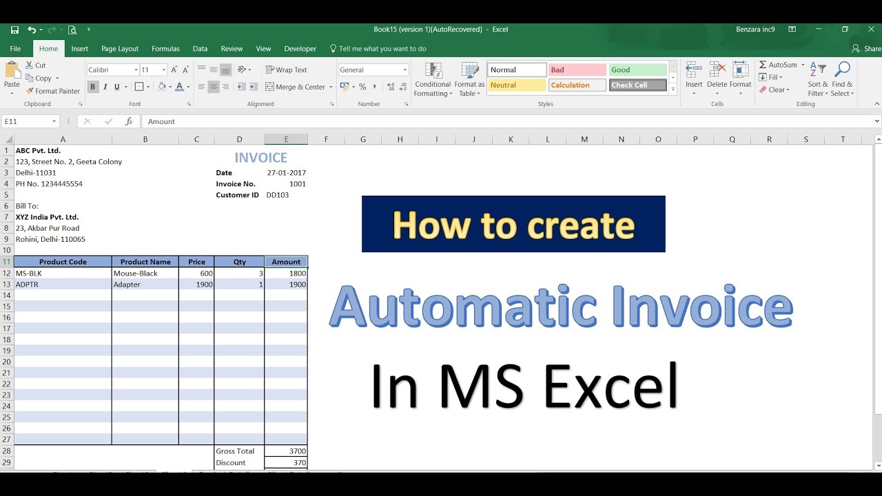 Excel tips and Tricks | How to create Automatic Invoice in MS Excel