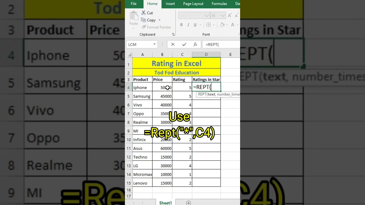 Rept Formula in Excel – Tips & Tricks from @todfodeducation