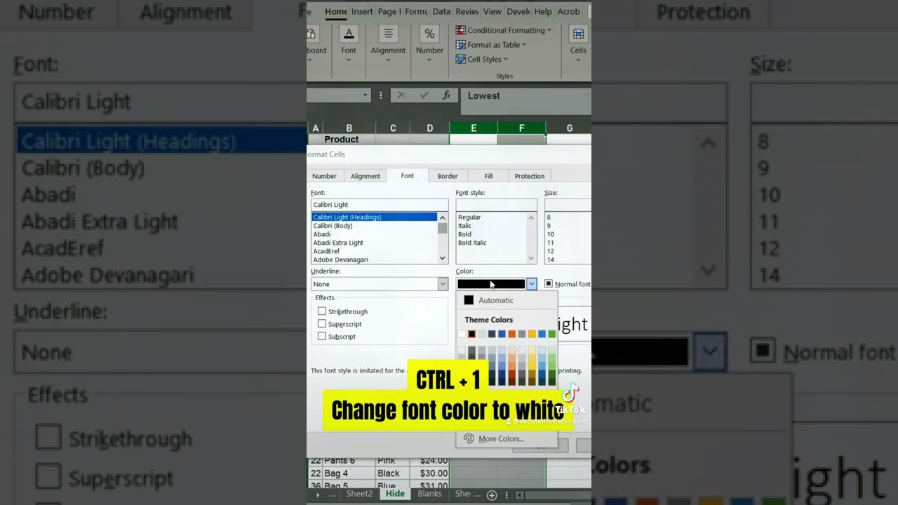 Excel tips for hiding data