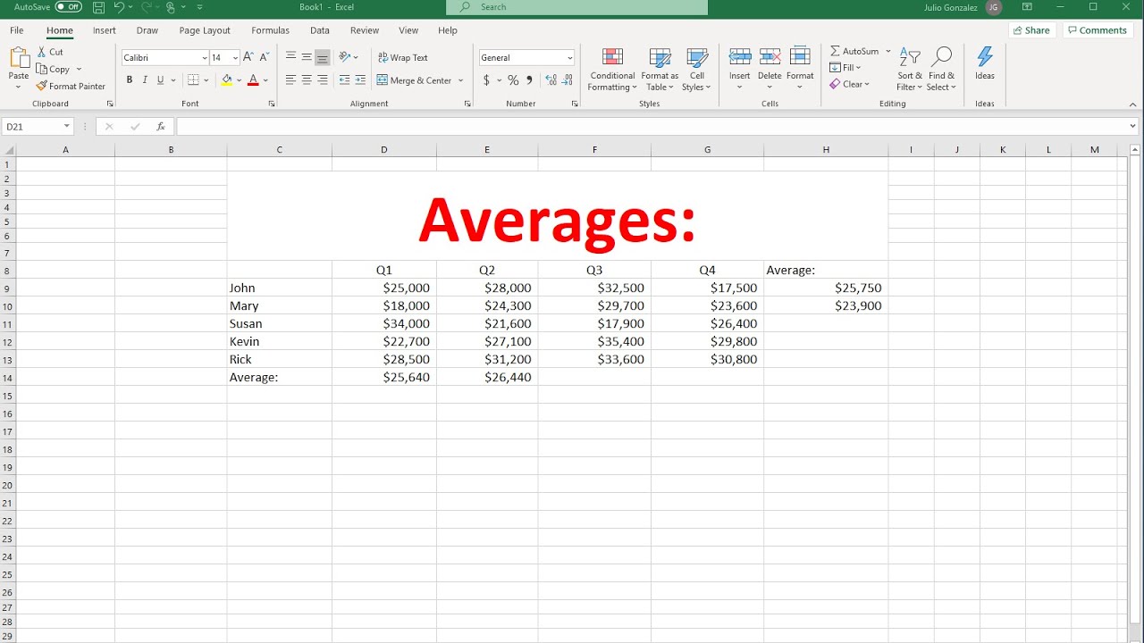 How To Calculate The Average In Excel