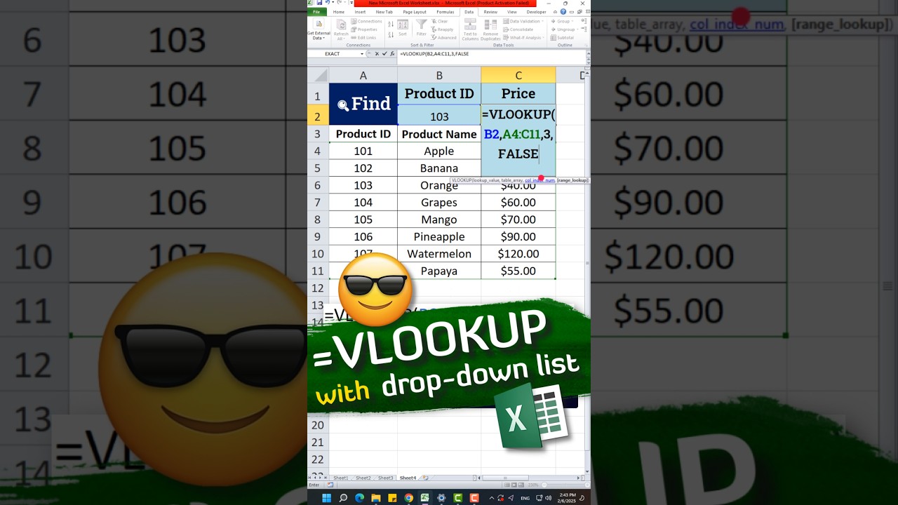 VLOOKUP with a Dynamic Dropdown List in Excel #exceltips
