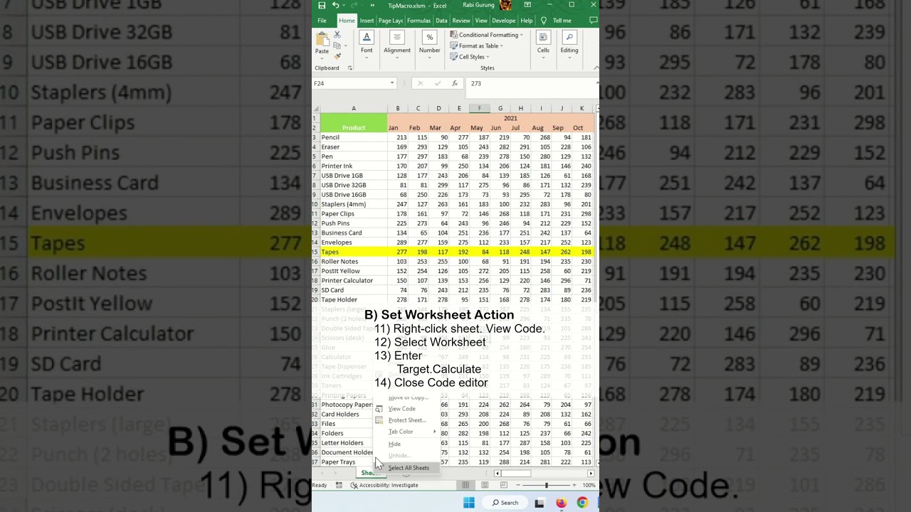 How To Highlight Active Row in Excel – Excel Tips and Tricks