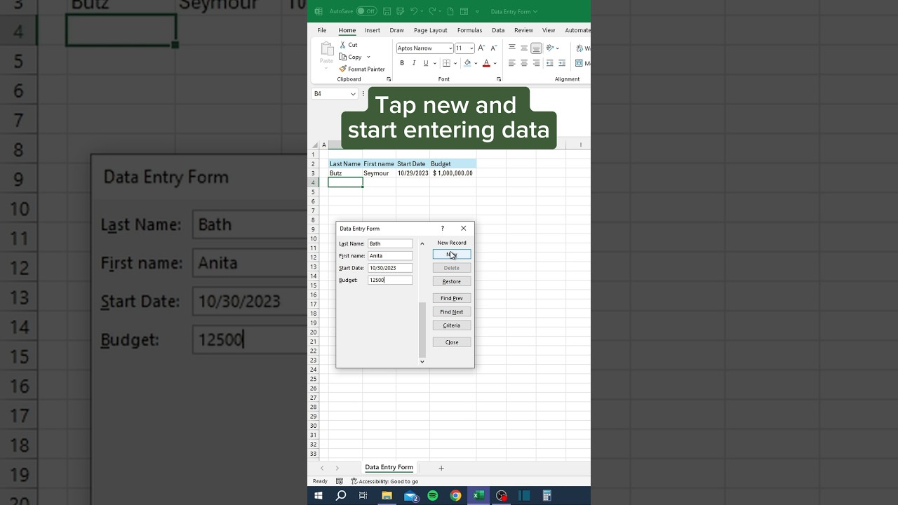 Data Entry Form in Excel‼️ #excel