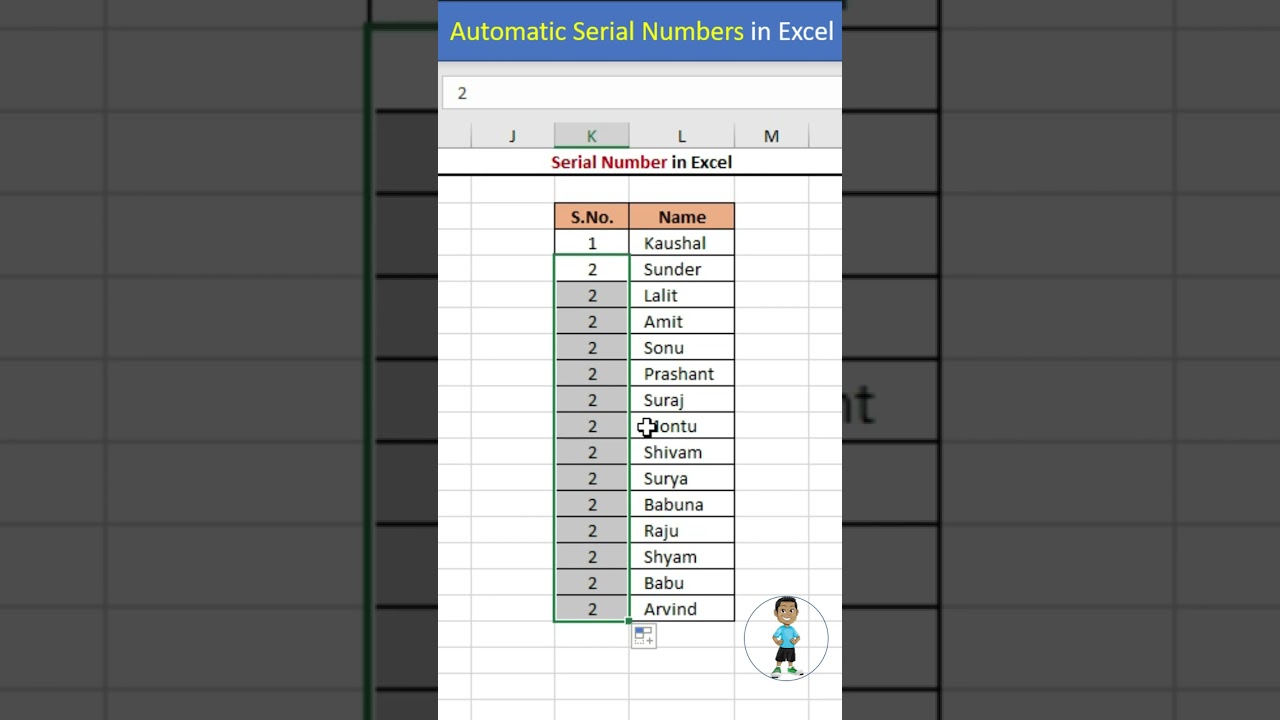 Automatic Serial Numbers in Excel #excel #exceltips #exceltutorial #msexcel #microsoftexcel #shorts