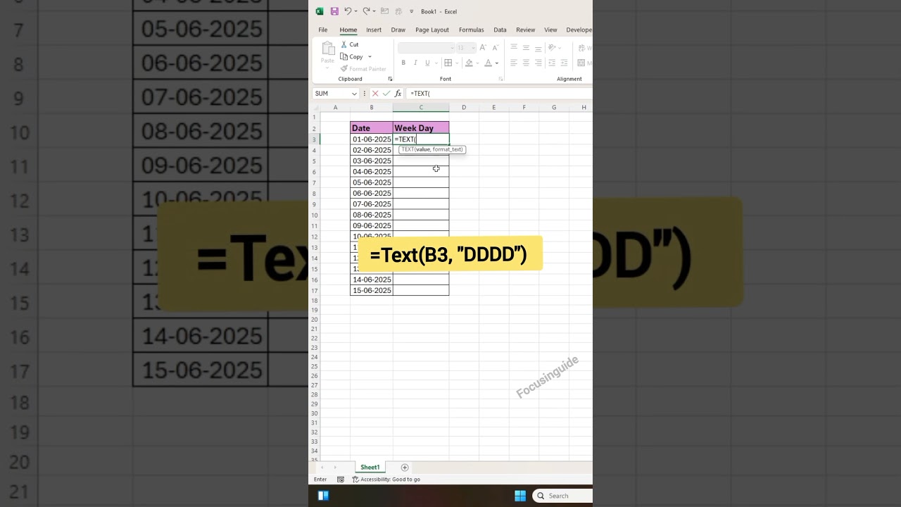 Don’t Type Weekdays Manually in Excel! ? | Save Time with THIS Trick! ⏱️ #focusinguide #shorts