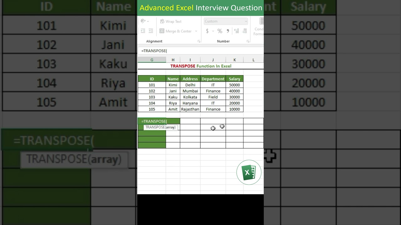 TRANSPOSE function in excel | TRANSPOSE formula in excel interview questions excel tips tricks