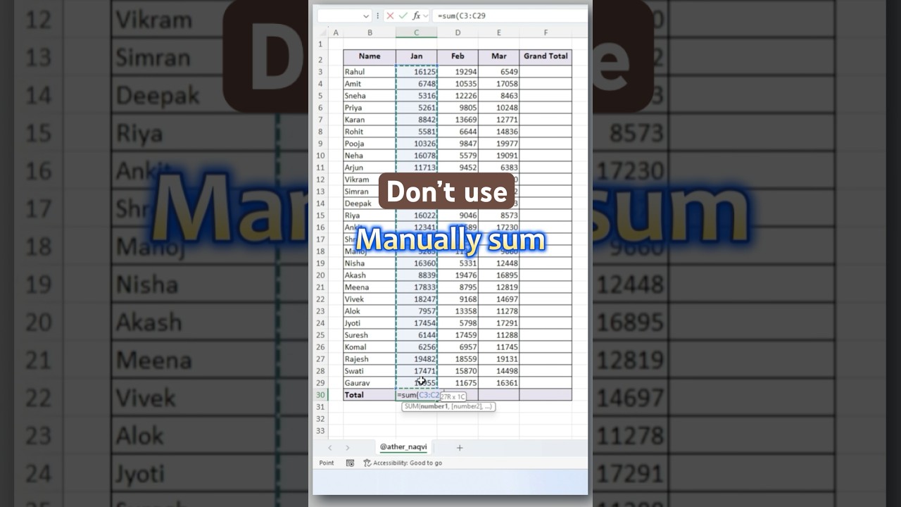 Fastest way to total in Excel ? | AutoSum Trick