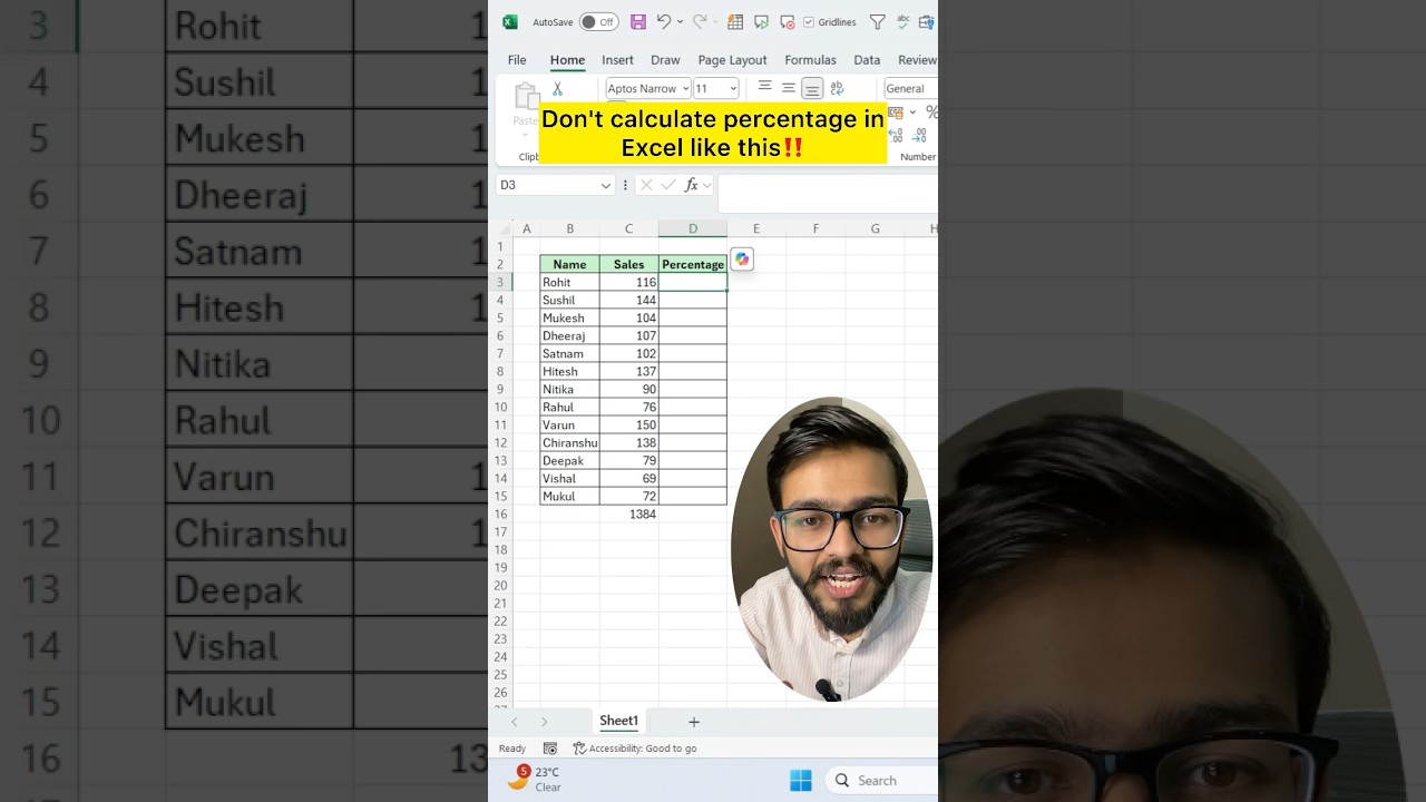 Don’t Calculate Percentage in Excel Like this‼️Instead Use Amazing Trick #excel #exceltips #shorts
