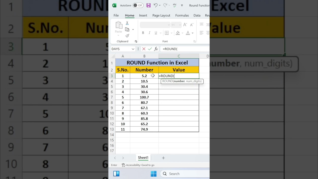 Round Off Function in Excel | Round Formula | Advance Excel | Excel Tips & Tricks | #excel #shorts