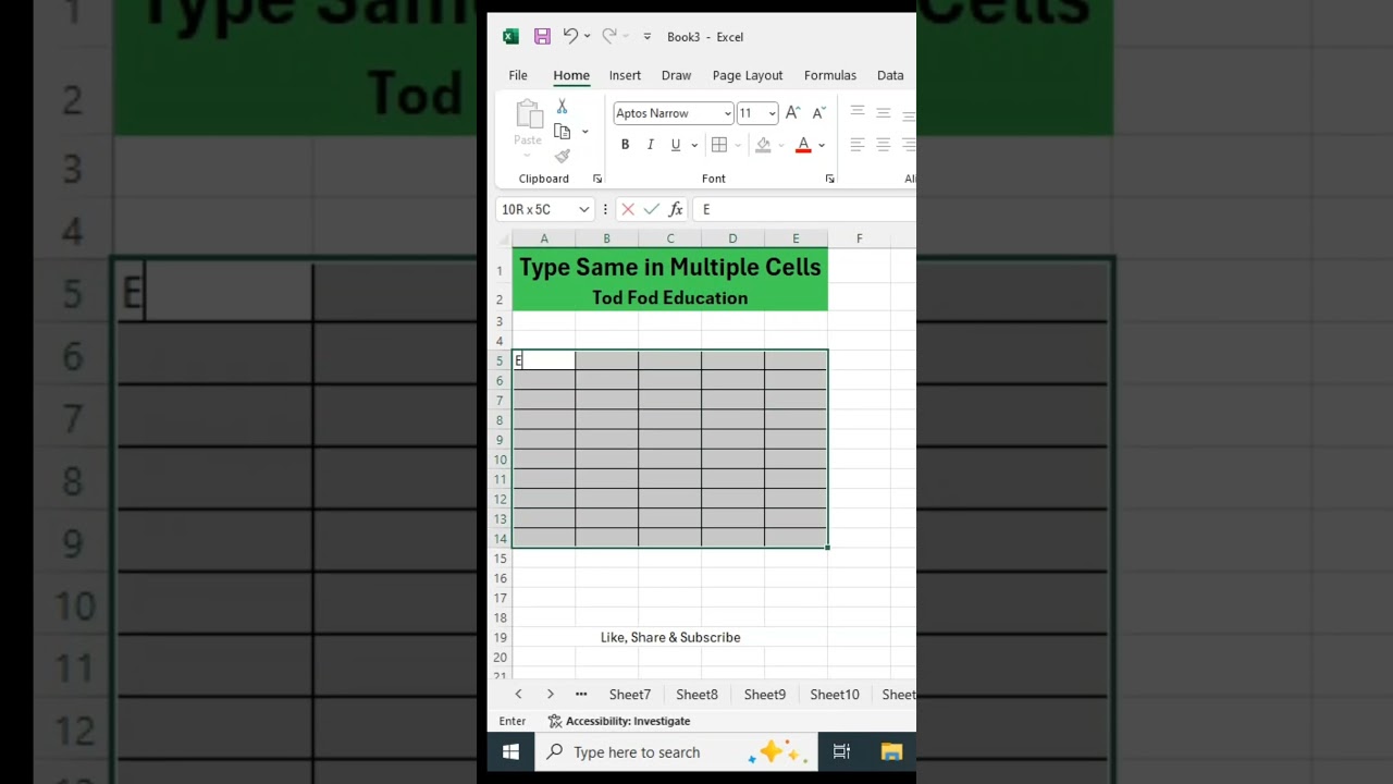 Type Same in Multiple Cells in Excel #excel #exceltips #exceltricks