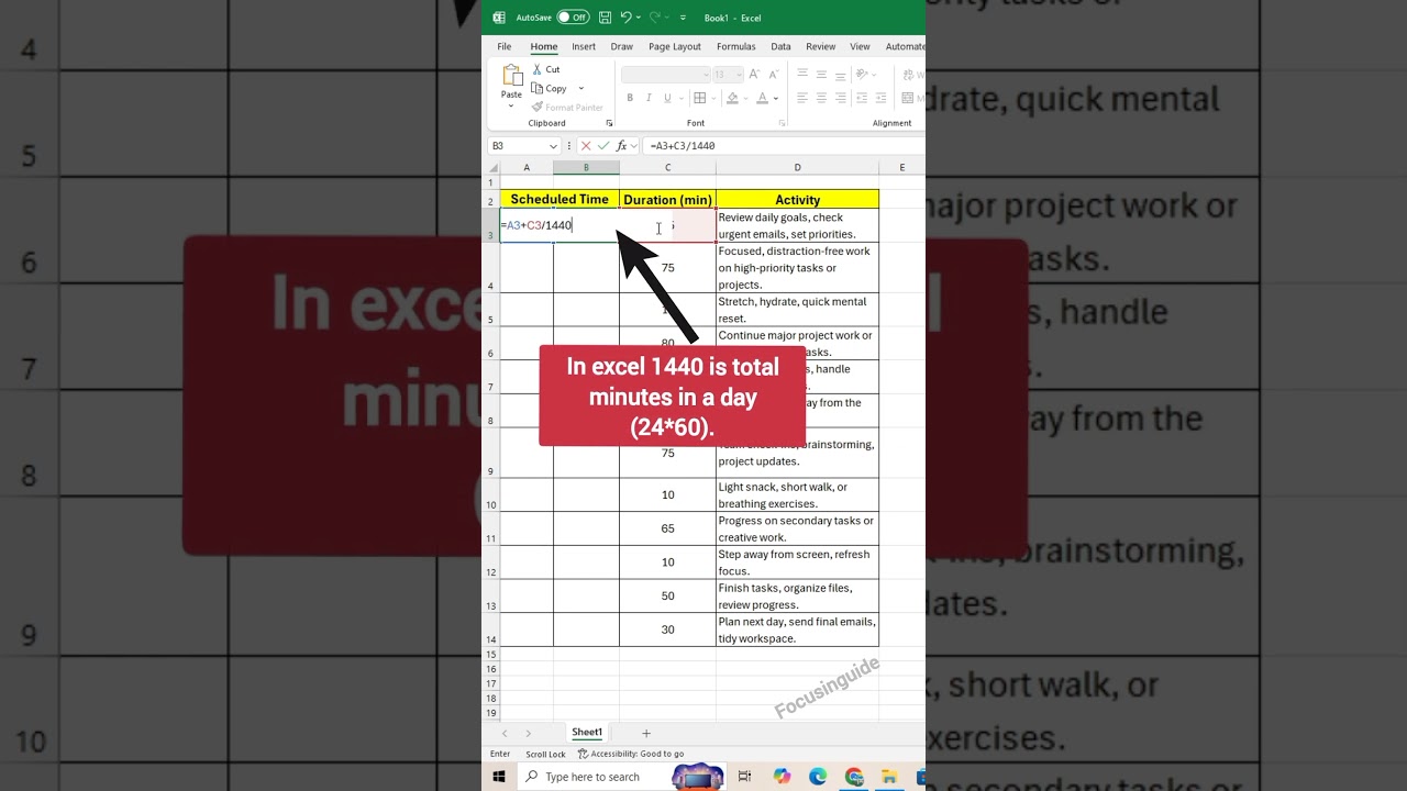 How to Make a Daily Schedule Tracker in Excel ⏰ | Excel Tips & Tricks #focusinguide #shorts