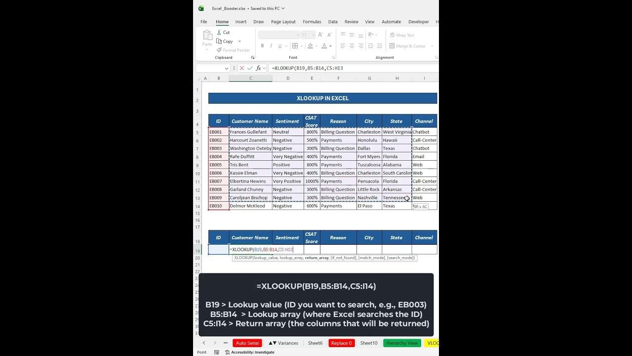 Microsoft Excel – XLOOKUP Formula used to return multiple columns #excel #shorts #exceltips