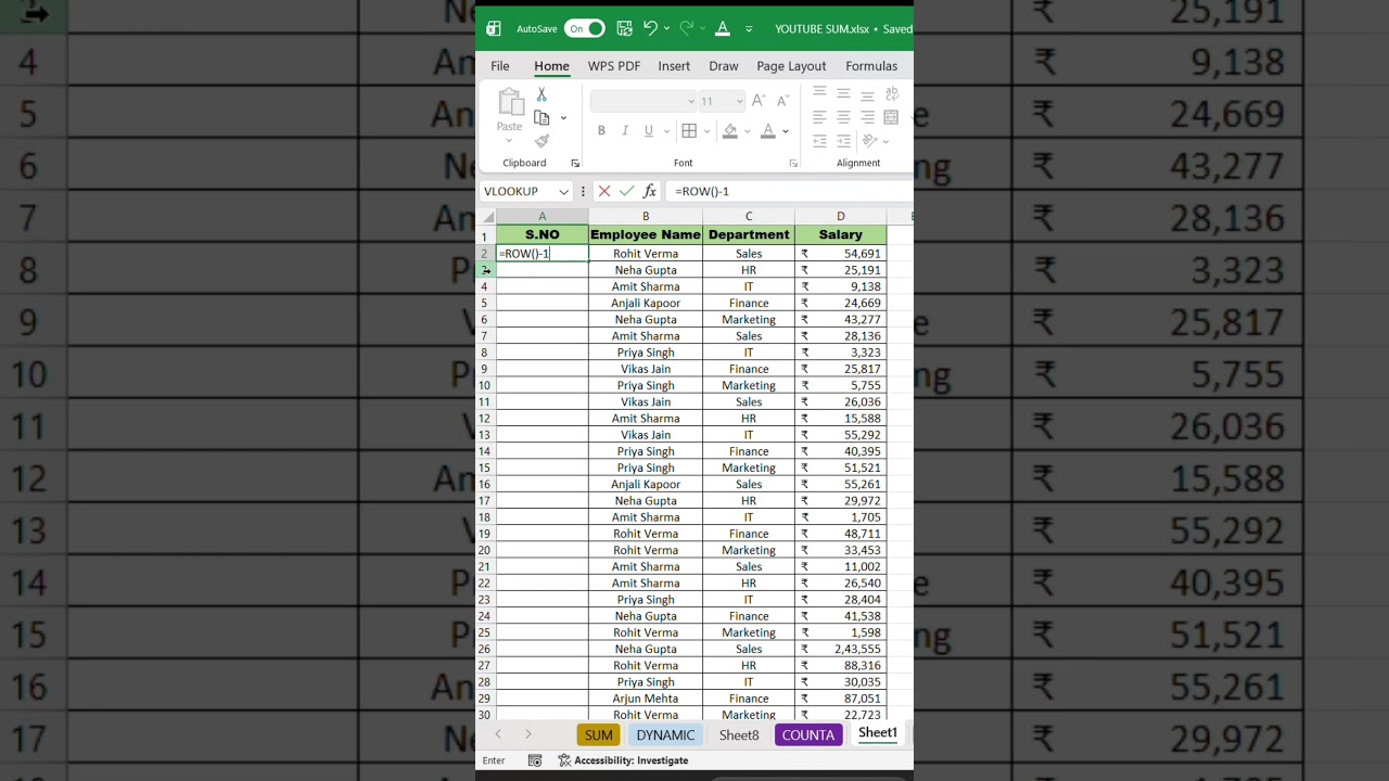 Row Delete? Serial Number Auto Fix! ???? #excel #exceltips #trending #shorts #microsoft