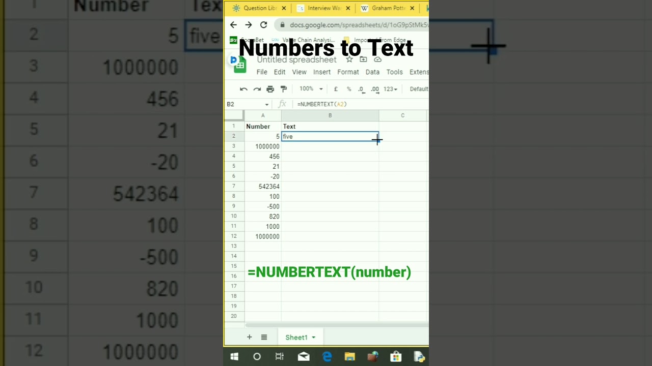 Convert Numbers to Words in Spreadsheet #excel #googlesheets #shorts #exceltips