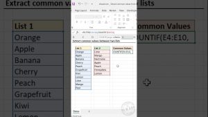Excel formula to find the Common Values between two Lists