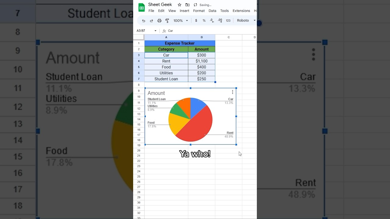How to make a pie chart in Google Sheets! ???? #googlesheets #spreadsheet #excel #exceltips