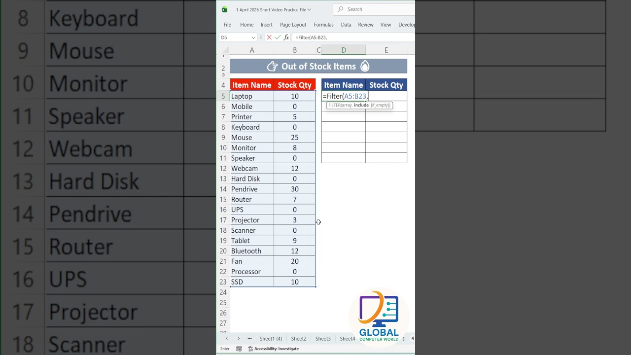 Inventory Me Out of Stock Report Nikale⚡ #excelshorts #exceltips
