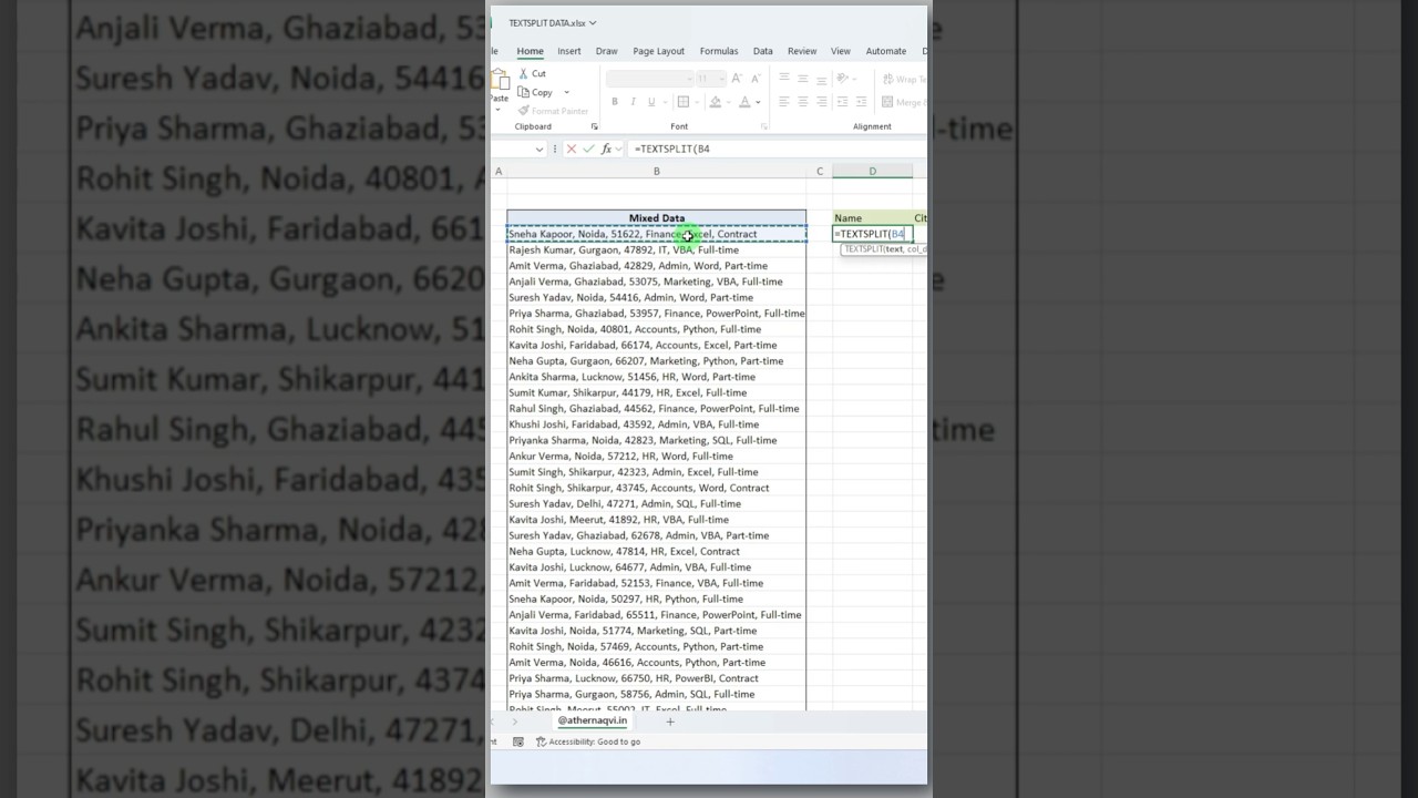 TEXTSPLIT in Excel ???? Split Data Instantly with One Formula! | Excel Tips #Shorts