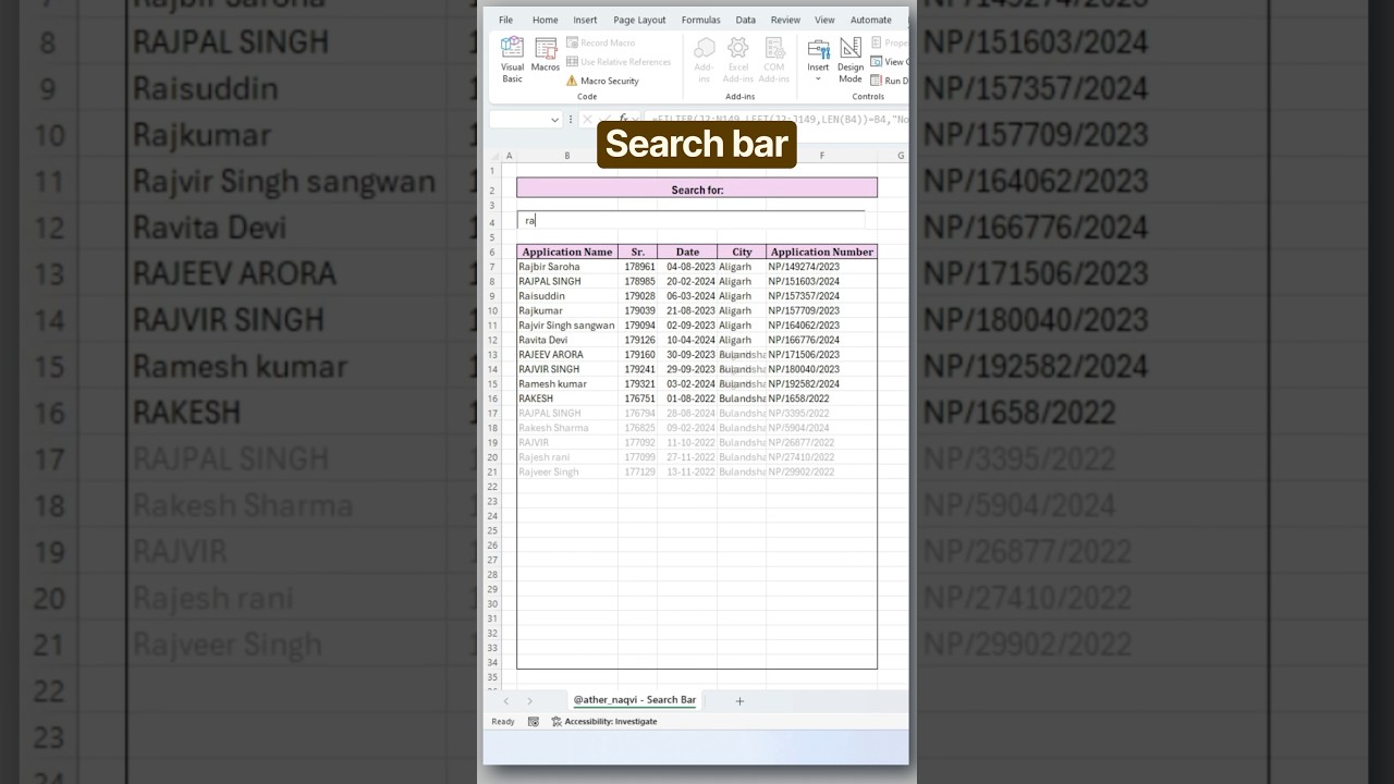 Create a Smart Search Bar in Excel 🔎 | Find Data Instantly! #Shorts